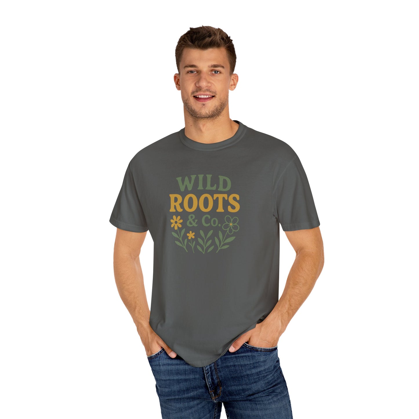 Wild Roots Co. Unisex Garment-Dyed T-shirt | Nature Lover Tee, Casual Wear, Gift for Gardeners, Earth Day Shirt, Boho Style Top