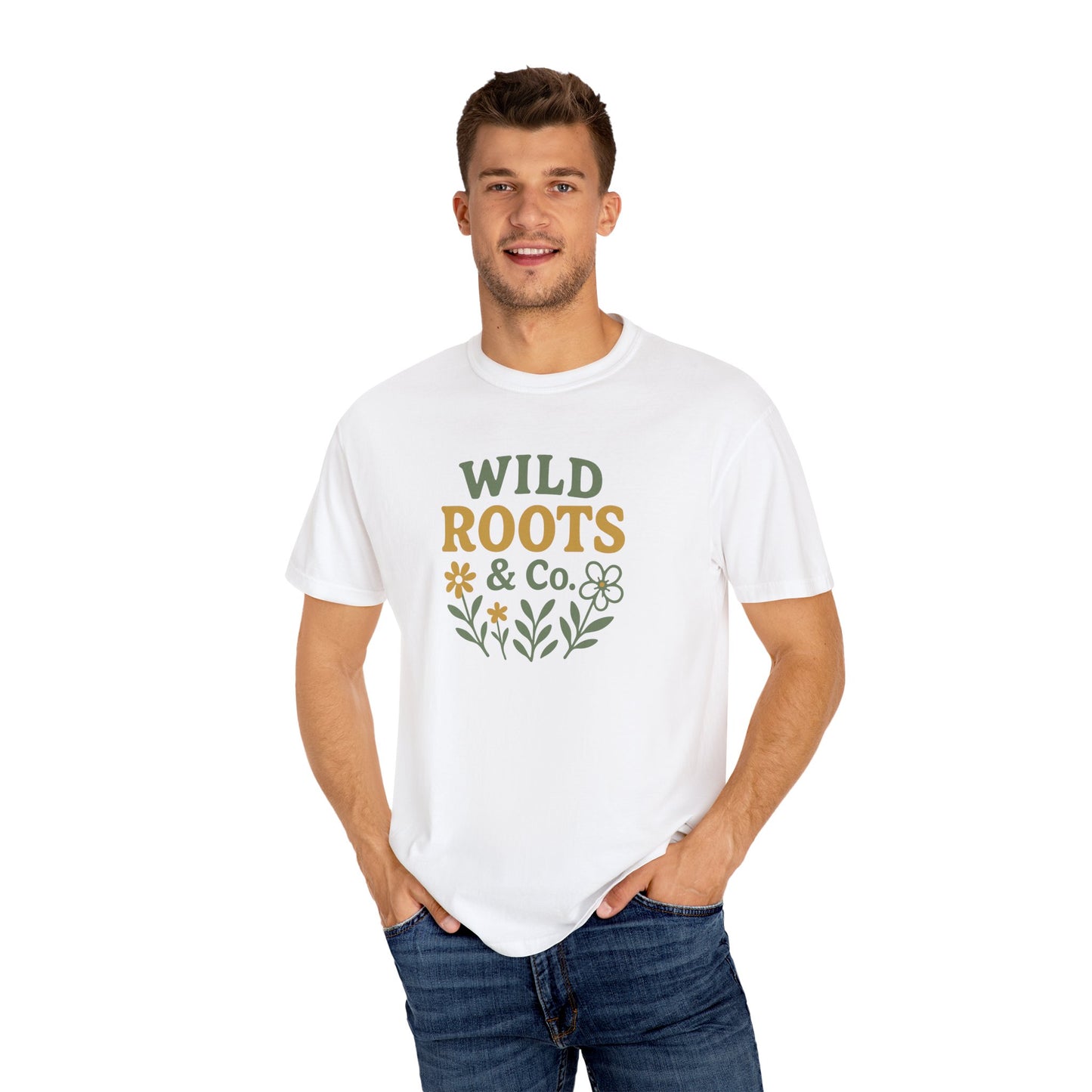 Wild Roots Co. Unisex Garment-Dyed T-shirt | Nature Lover Tee, Casual Wear, Gift for Gardeners, Earth Day Shirt, Boho Style Top