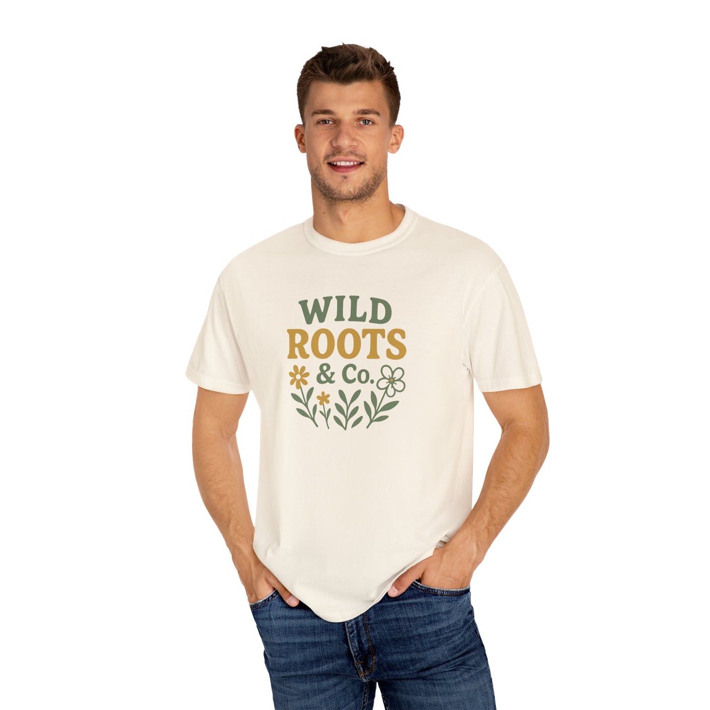 Wild Roots Co. Unisex Garment-Dyed T-shirt | Nature Lover Tee, Casual Wear, Gift for Gardeners, Earth Day Shirt, Boho Style Top