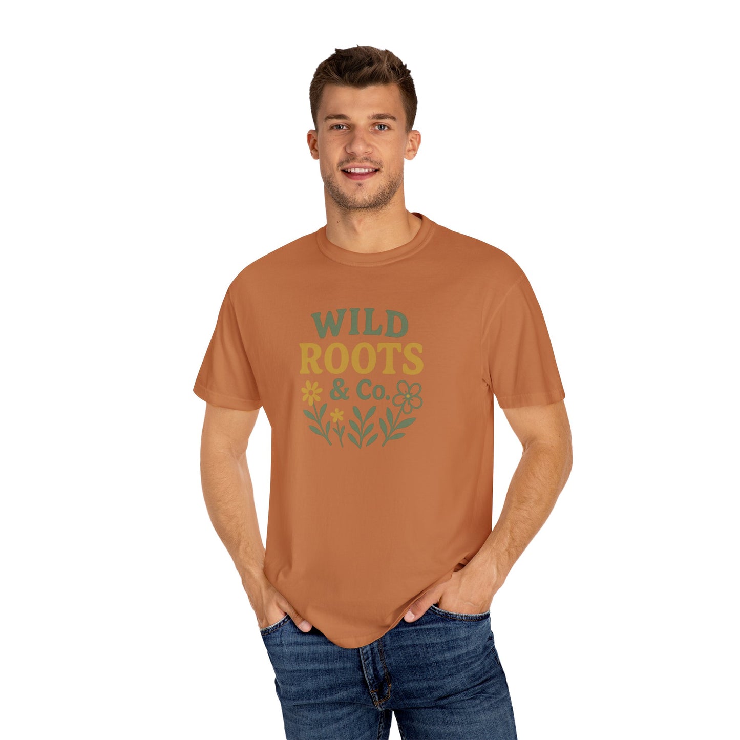 Wild Roots Co. Unisex Garment-Dyed T-shirt | Nature Lover Tee, Casual Wear, Gift for Gardeners, Earth Day Shirt, Boho Style Top