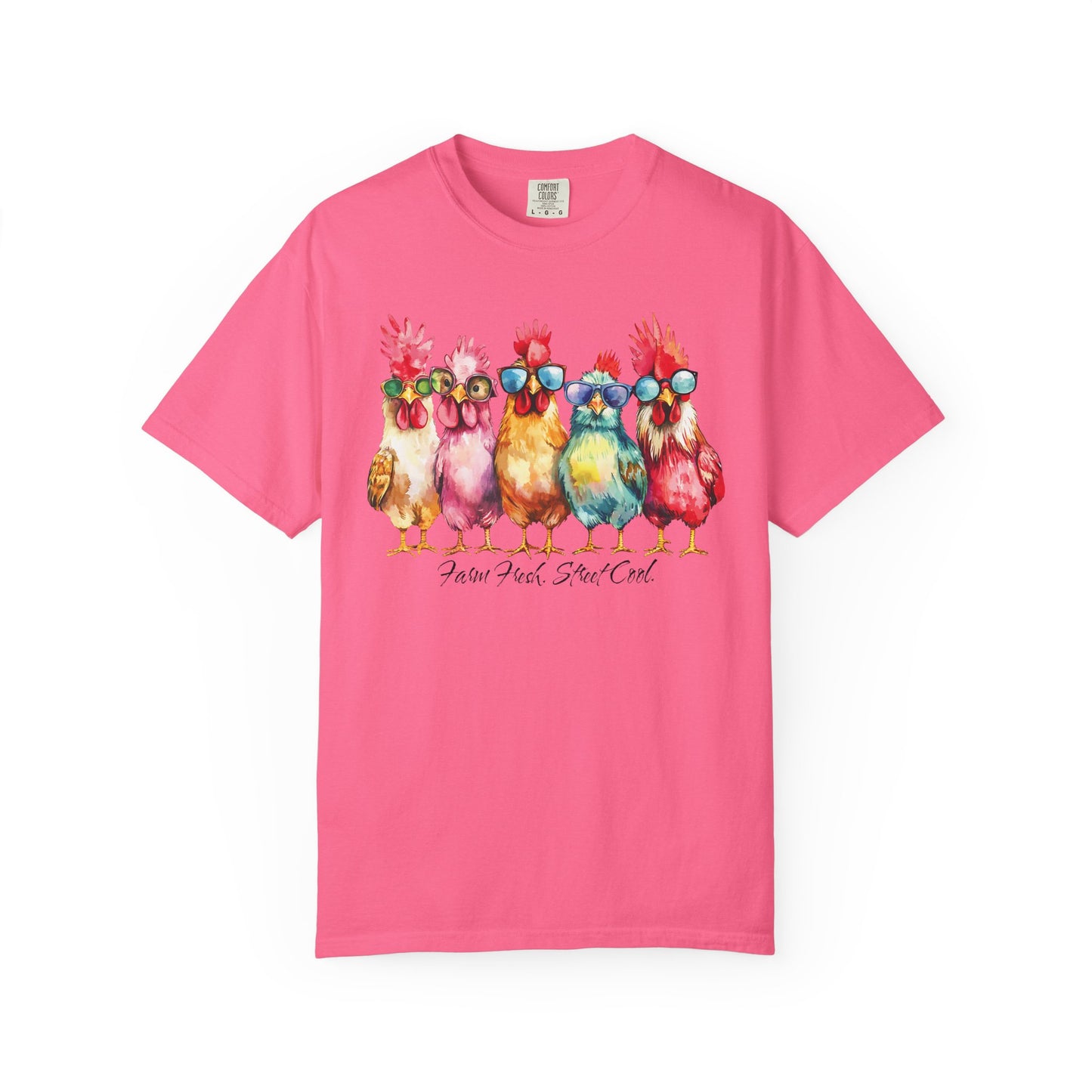 Colorful Chicken Crew T-Shirt — 'Farm Fresh. Street Cool' Graphic Tee
