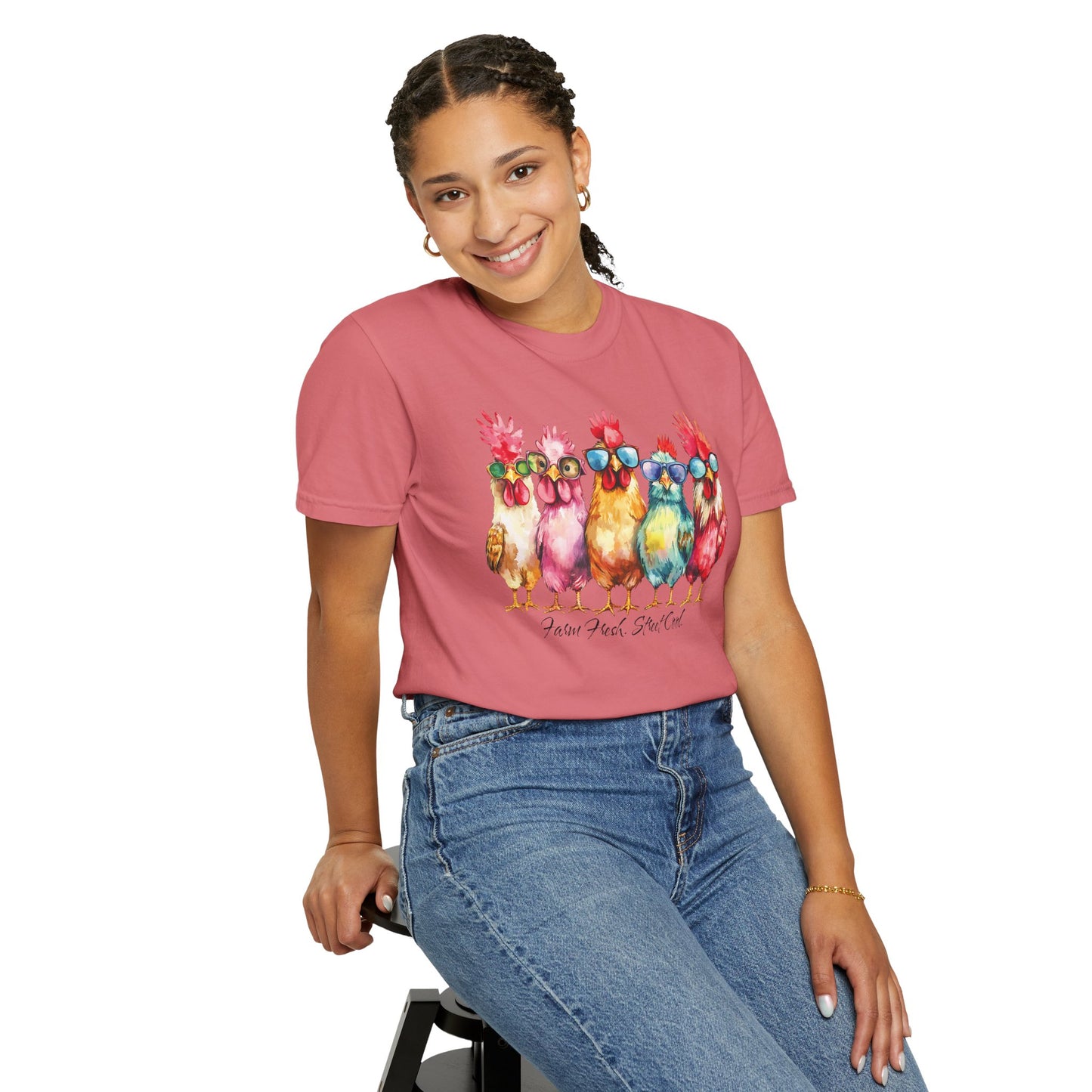 Colorful Chicken Crew T-Shirt — 'Farm Fresh. Street Cool' Graphic Tee