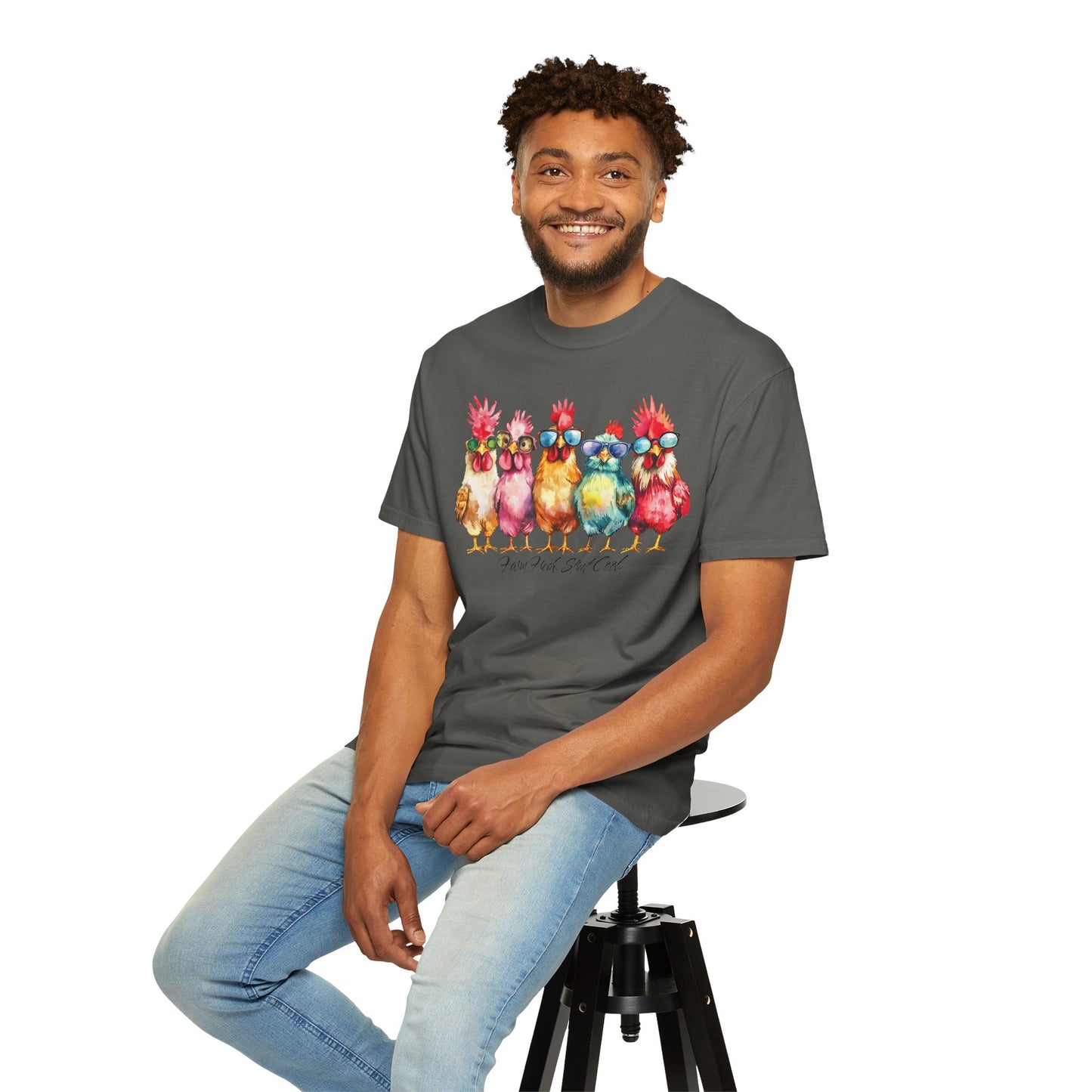 Colorful Chicken Crew T-Shirt — 'Farm Fresh. Street Cool' Graphic Tee