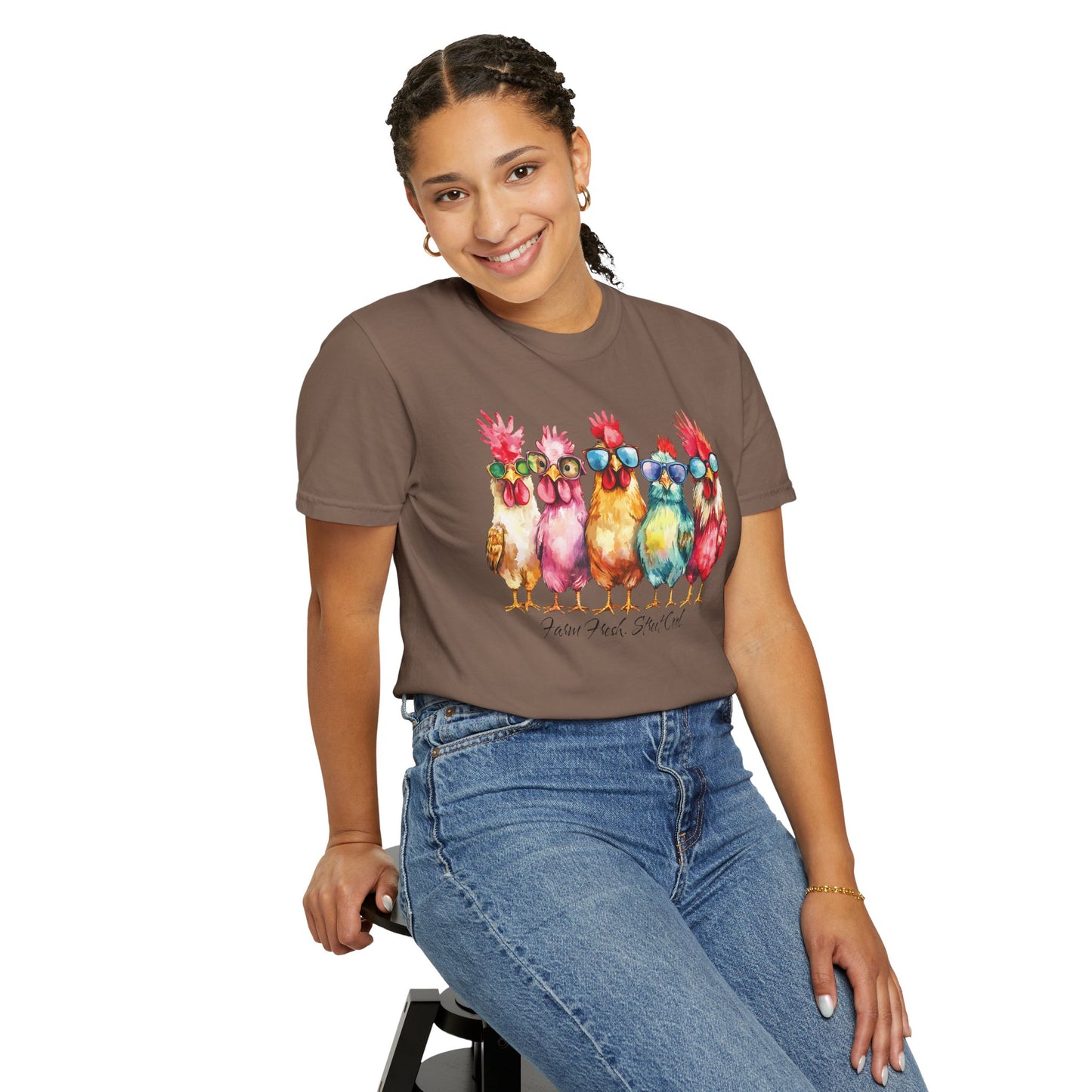 Colorful Chicken Crew T-Shirt — 'Farm Fresh. Street Cool' Graphic Tee