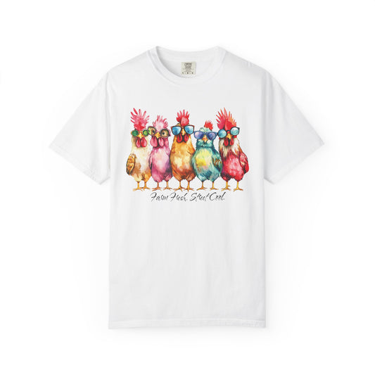 Colorful Chicken Crew T-Shirt — 'Farm Fresh. Street Cool' Graphic Tee