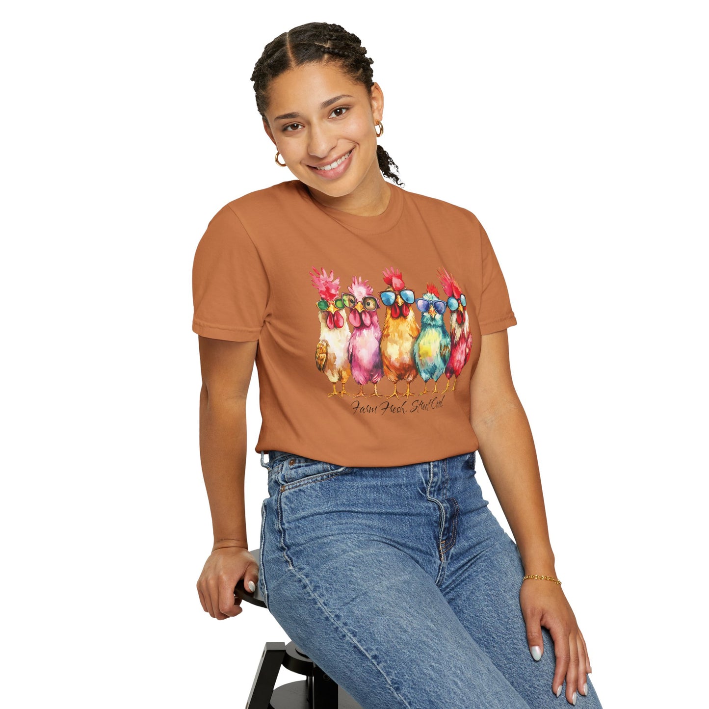 Colorful Chicken Crew T-Shirt — 'Farm Fresh. Street Cool' Graphic Tee