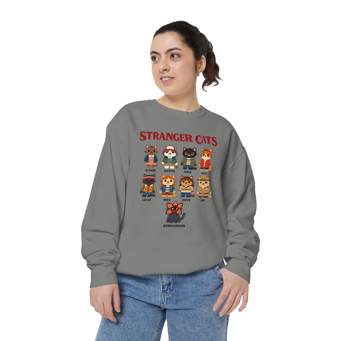 Stranger Cats Sweatshirt — Cute Retro Horror Movie Kitten Crewneck