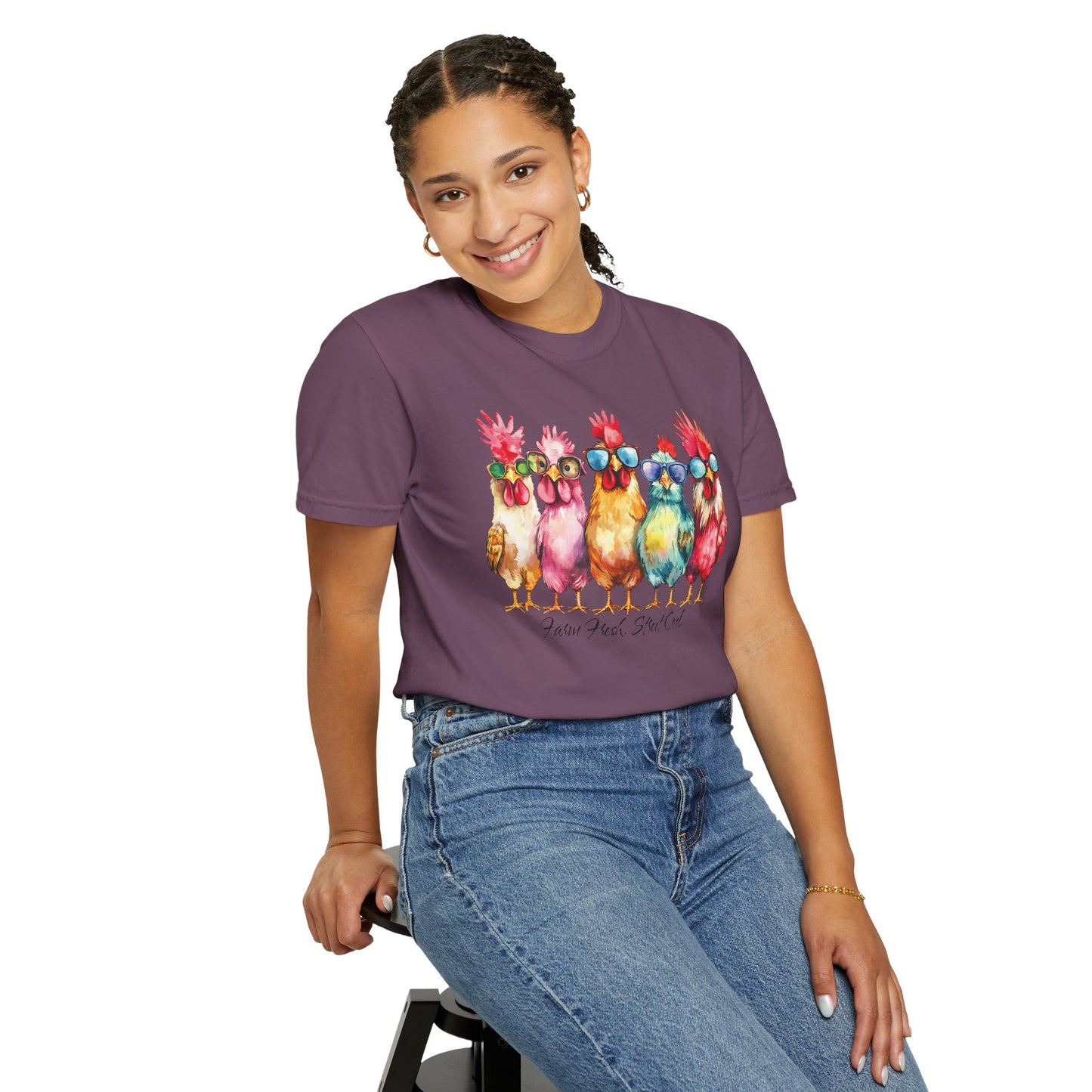 Colorful Chicken Crew T-Shirt — 'Farm Fresh. Street Cool' Graphic Tee