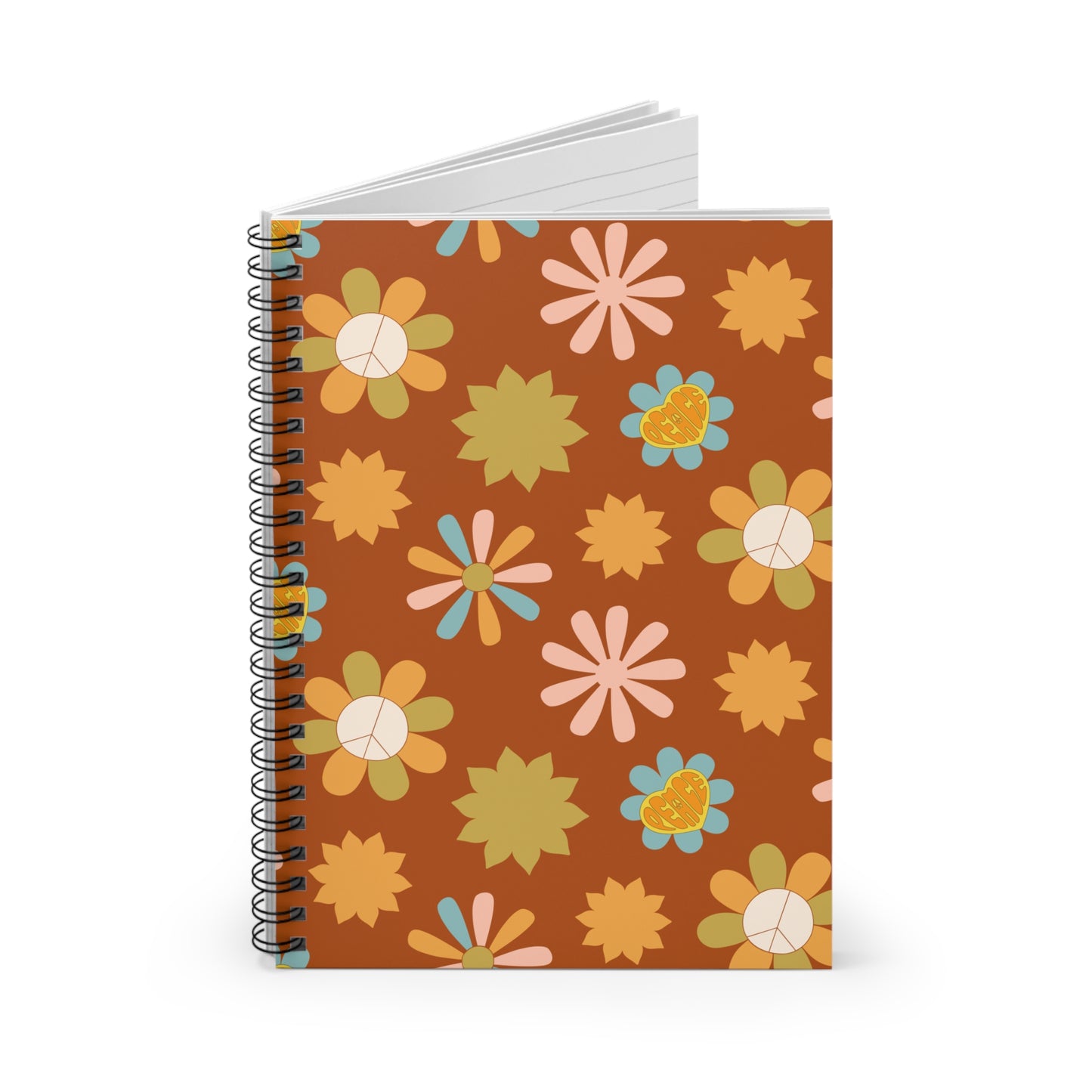 Retro Floral Spiral Notebook — Ruled Journal for School, Work & Fall Notes