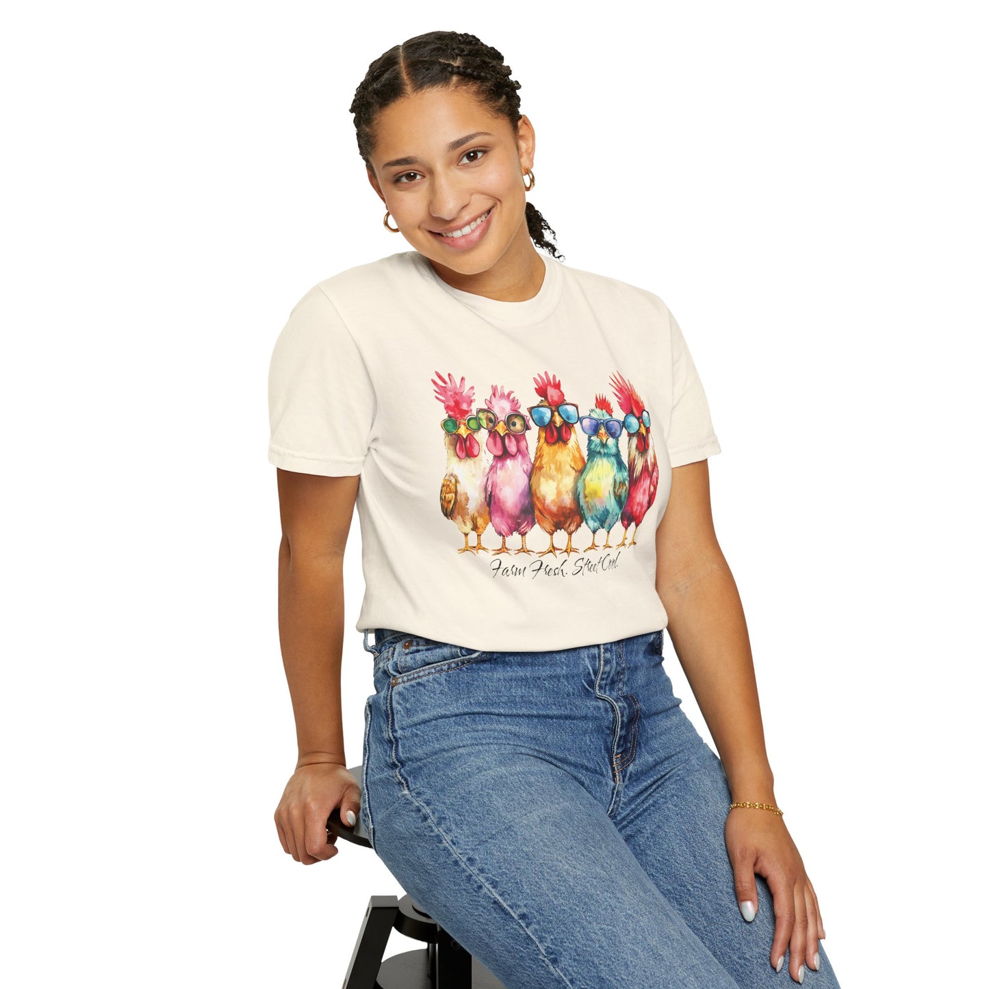 Colorful Chicken Crew T-Shirt — 'Farm Fresh. Street Cool' Graphic Tee