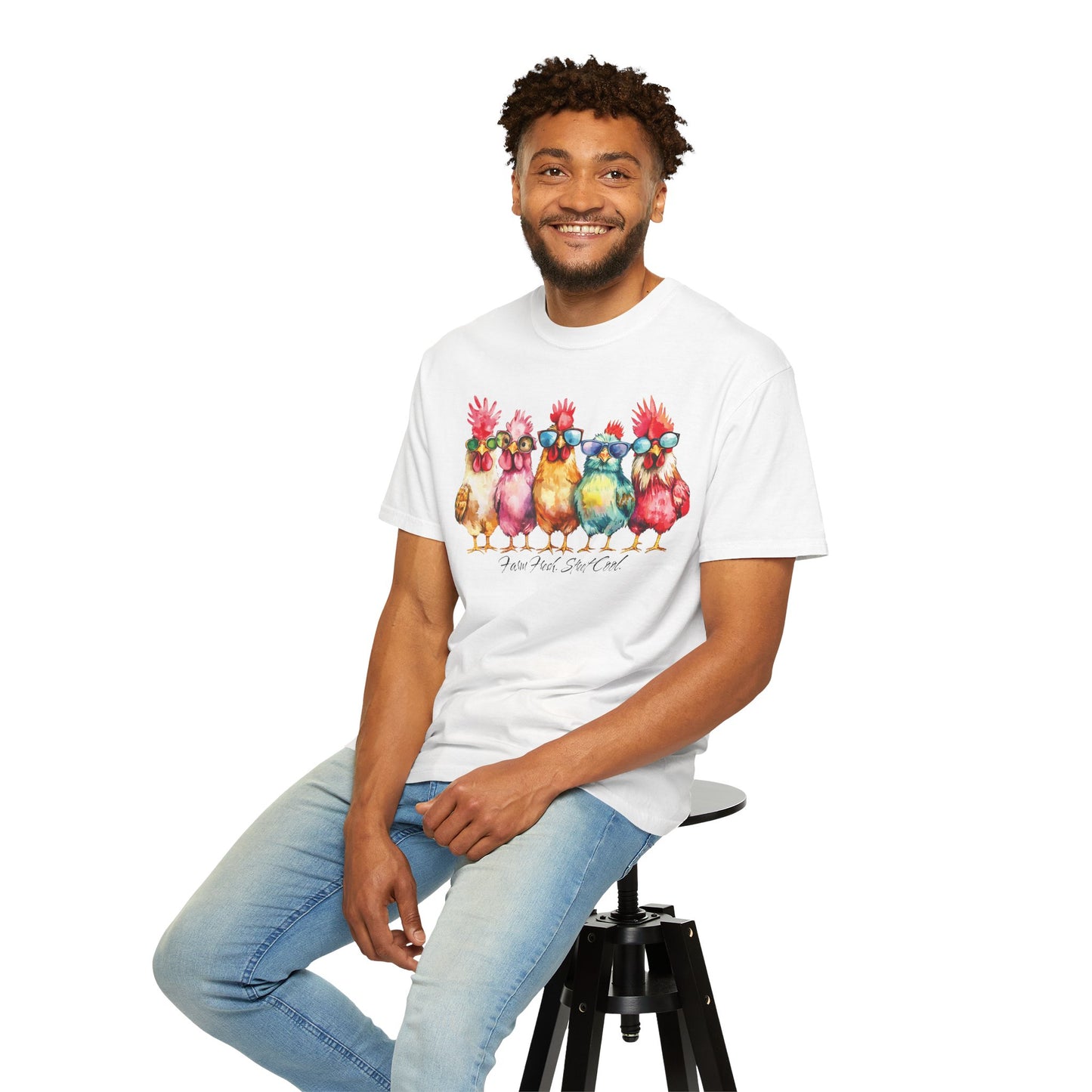 Colorful Chicken Crew T-Shirt — 'Farm Fresh. Street Cool' Graphic Tee