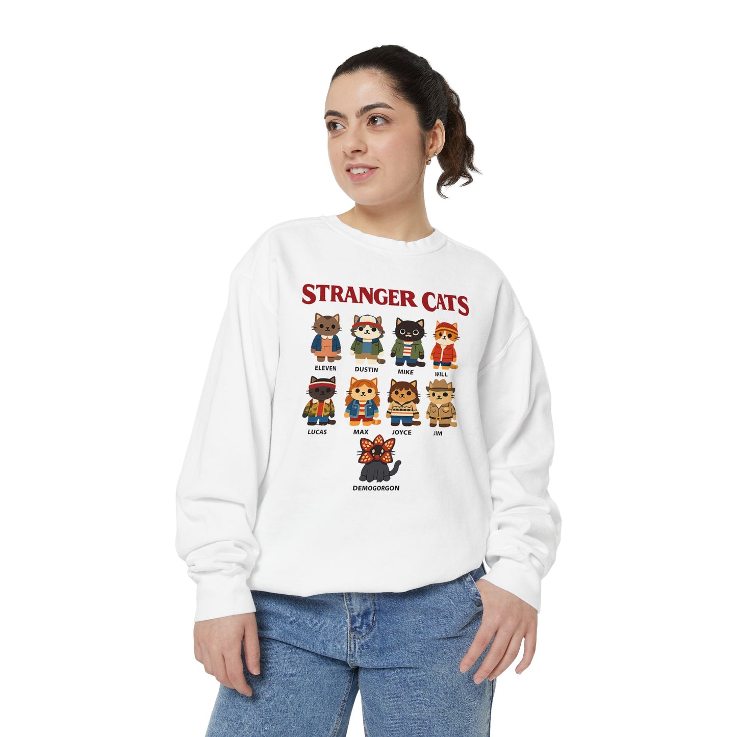 Stranger Cats Sweatshirt — Cute Retro Horror Movie Kitten Crewneck