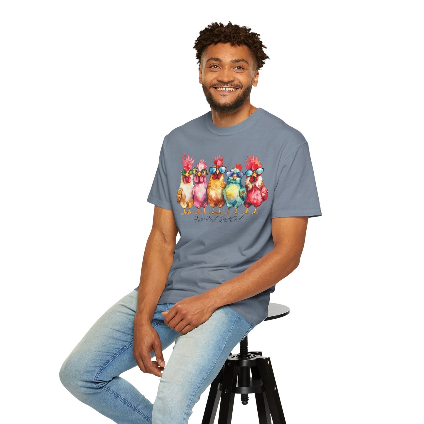 Colorful Chicken Crew T-Shirt — 'Farm Fresh. Street Cool' Graphic Tee
