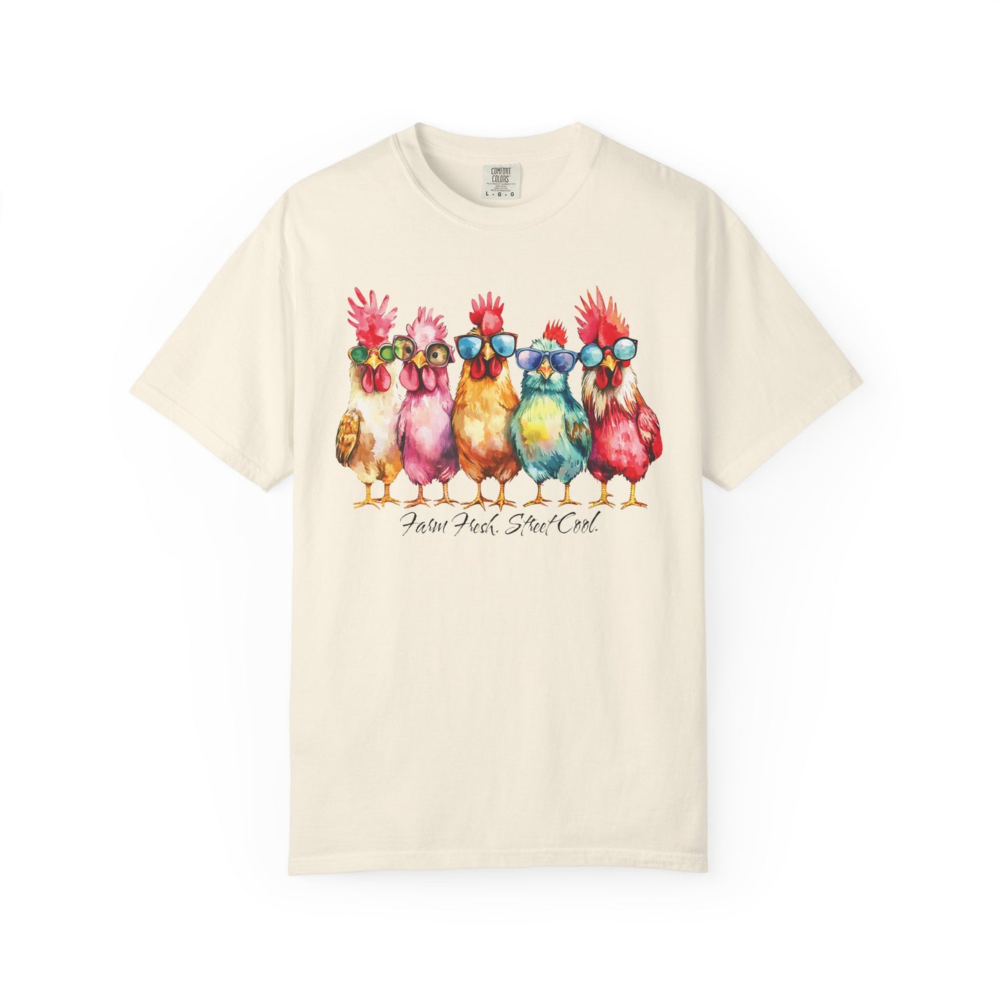 Colorful Chicken Crew T-Shirt — 'Farm Fresh. Street Cool' Graphic Tee