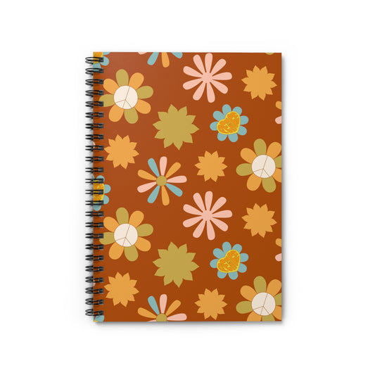 Retro Floral Spiral Notebook — Ruled Journal for School, Work & Fall Notes