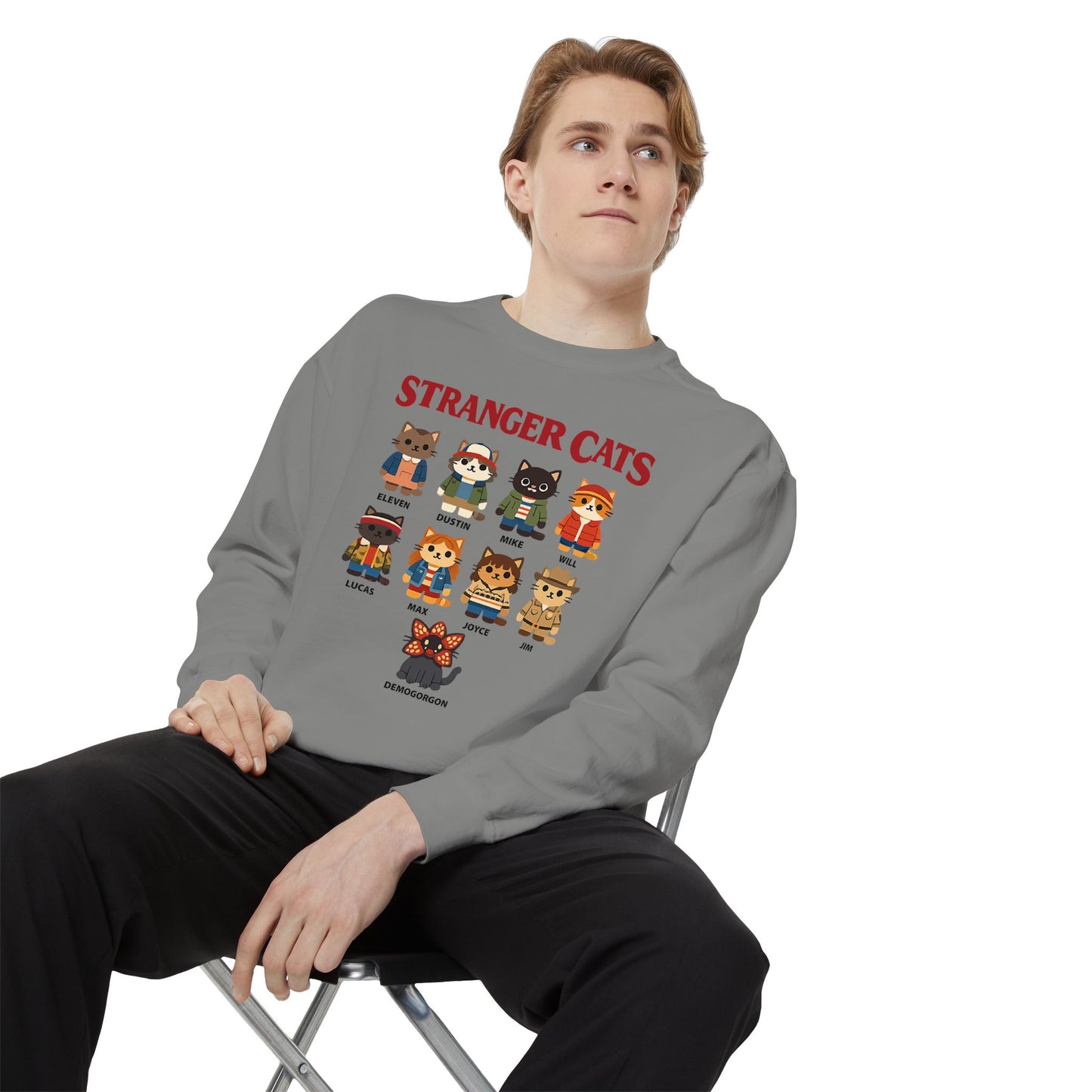 Stranger Cats Sweatshirt — Cute Retro Horror Movie Kitten Crewneck