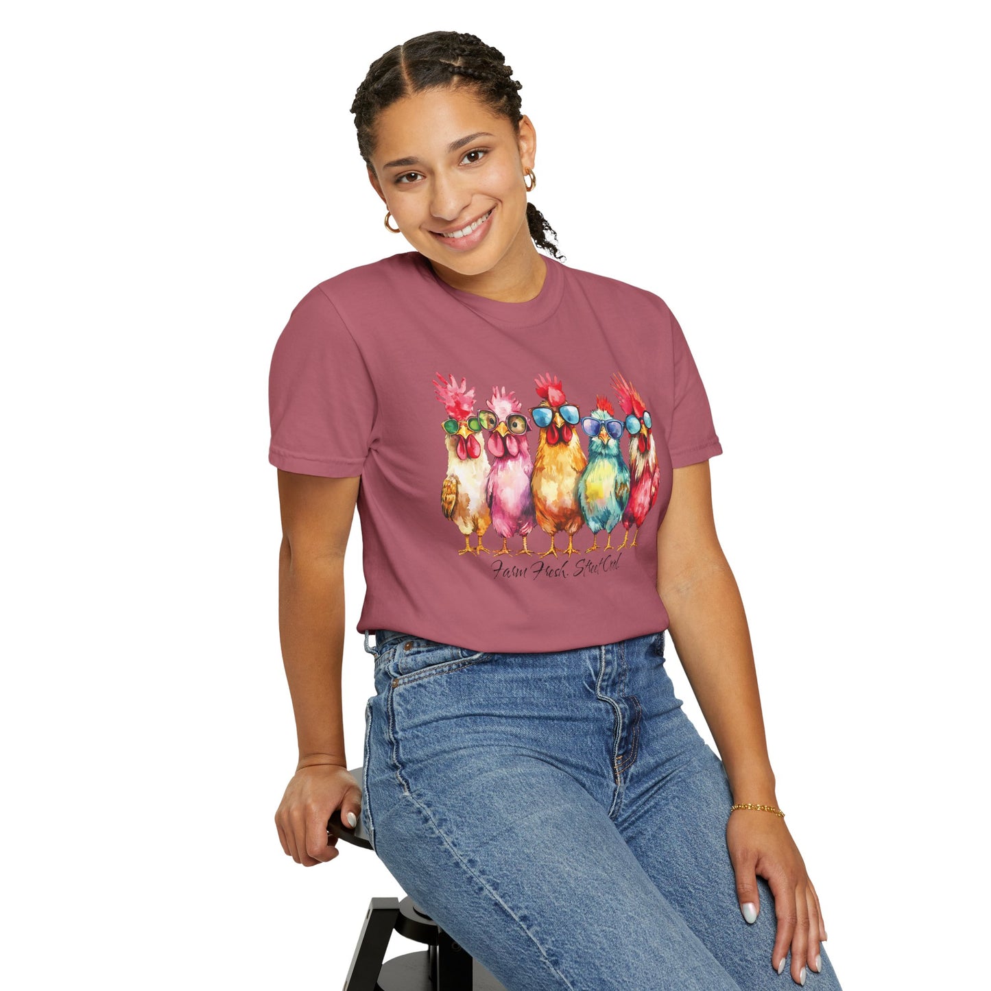 Colorful Chicken Crew T-Shirt — 'Farm Fresh. Street Cool' Graphic Tee