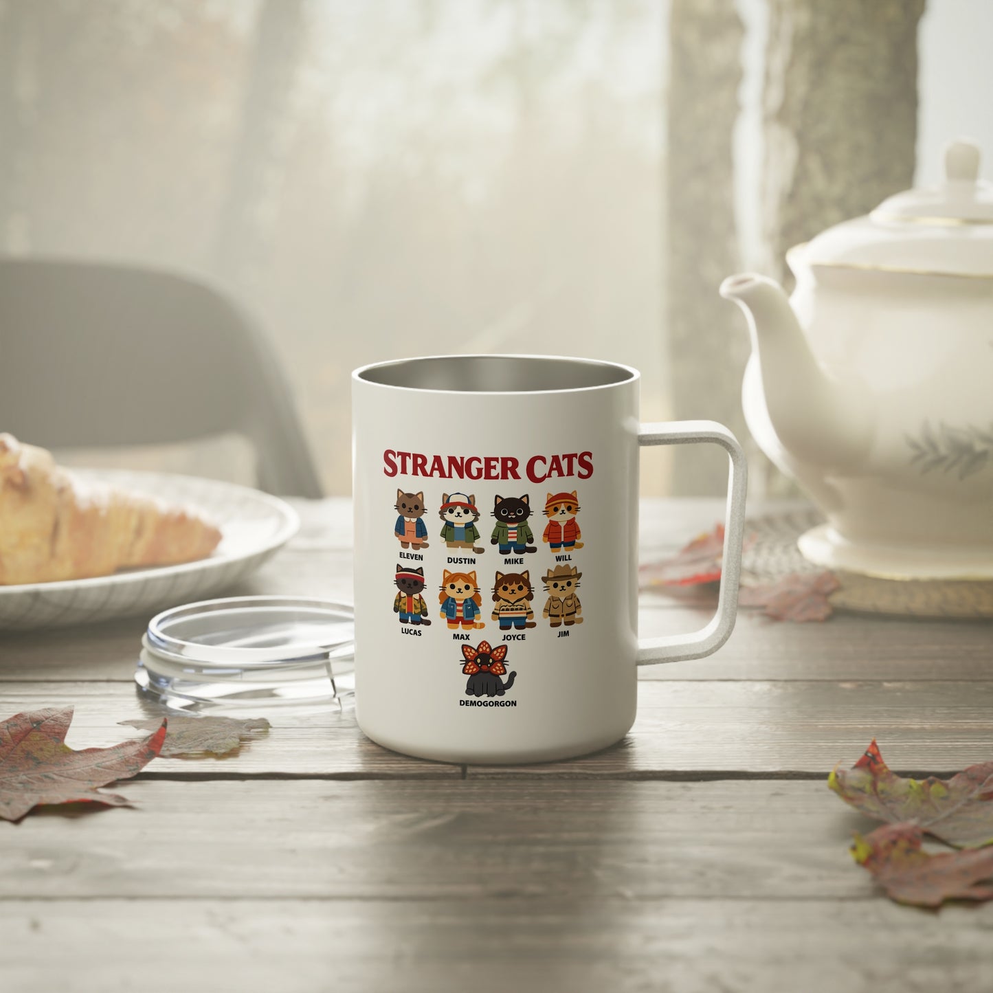 Insulated Mug — "Stranger Cats" Cute Stranger Things Cat Characters 10oz Travel Coffee Tumbler