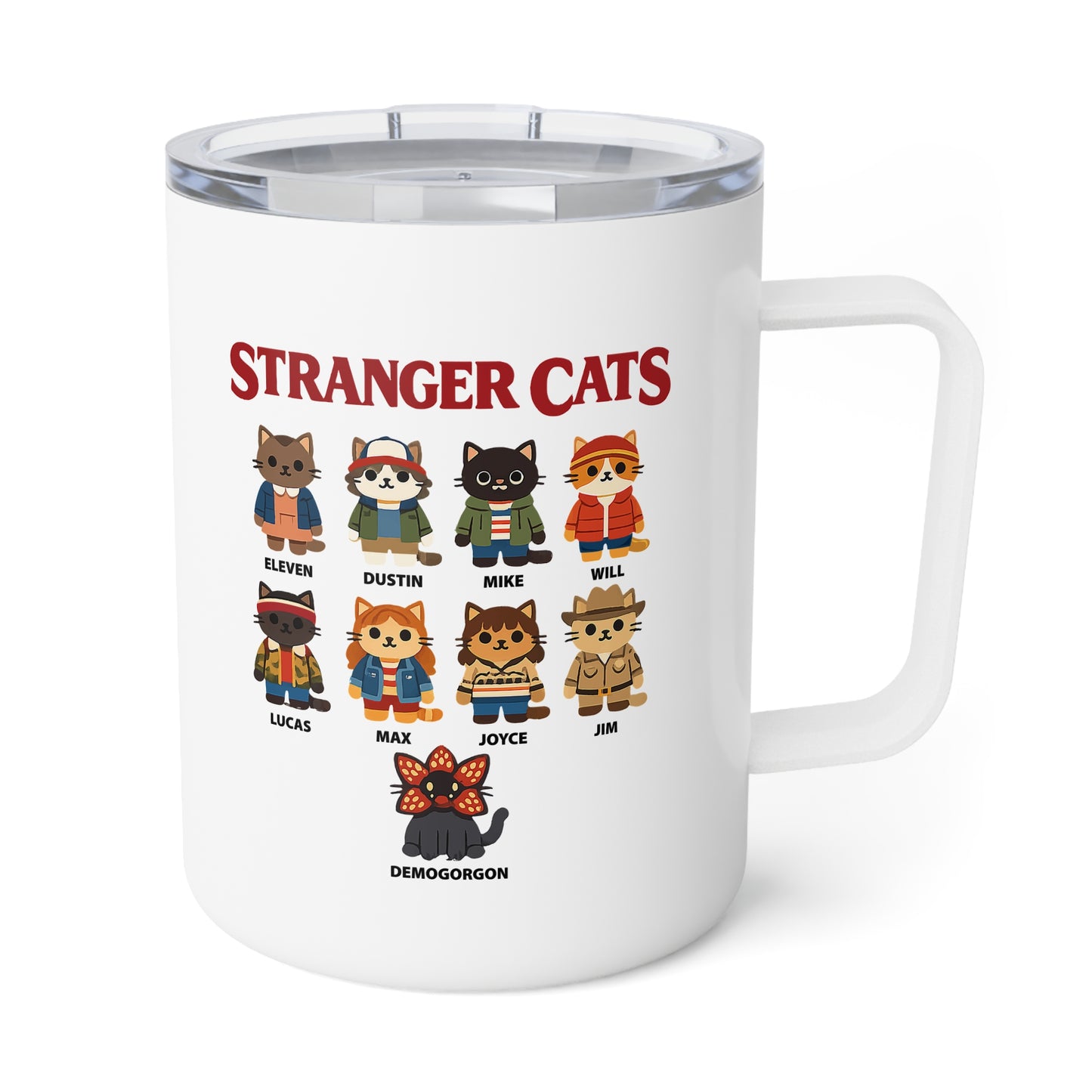 Insulated Mug — "Stranger Cats" Cute Stranger Things Cat Characters 10oz Travel Coffee Tumbler